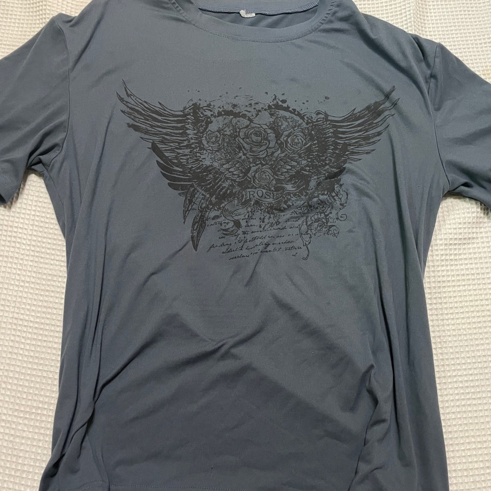 Short Sleeve Blue T-Shirt with Black Design